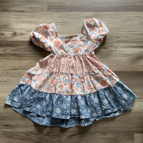 Vince Camuto 3T Girl's Floral Square Neck Linen Summer Dres - Picture 6 of 6